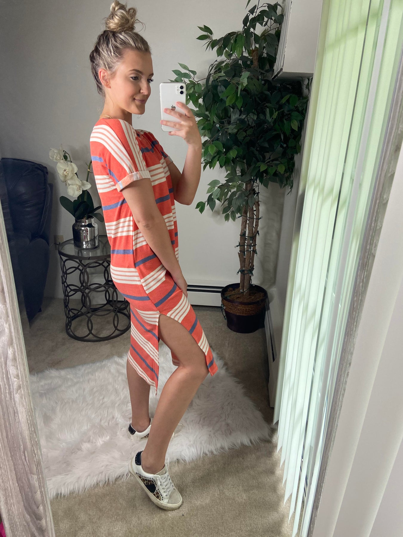 orange striped t shirt dress AKOEE Summer Dress for Women Striped Crewneck Short Sleeve T Shirt Dress Loose Fit Casual Flowy Short Dresses (xl, Orange), Women's