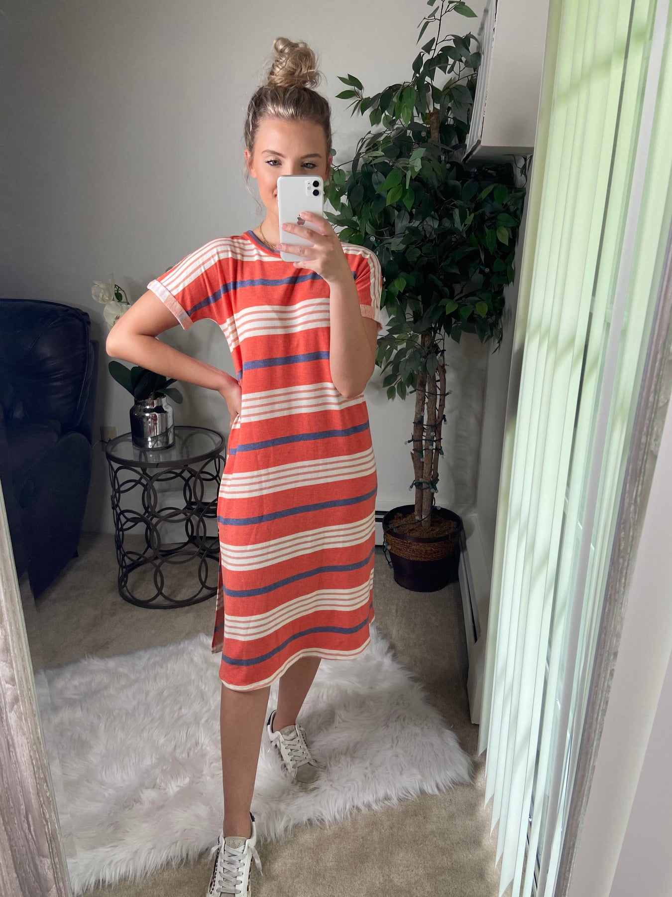 orange striped t shirt dress Women's Orange Striped T-Shirt Dress 5XL / Striped